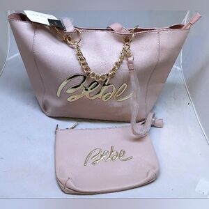 Bebe Blush Pink Tote and Clutch with Gold Accents